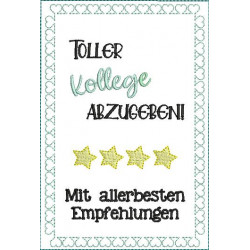 Stickdatei ITH - Postkarte Kollege abzugeben